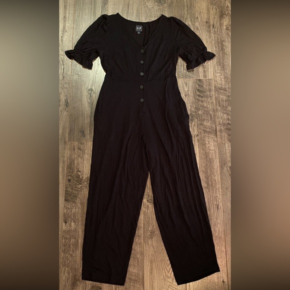 Gap Jumpsuit black button front jersey material stretchy - Picture 12 of 13
